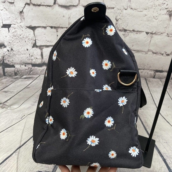 Alice + Olivia Daisy Black Floral Print‎ Weekender Duffel Bag Overnight Handbag - Picture 4 of 13